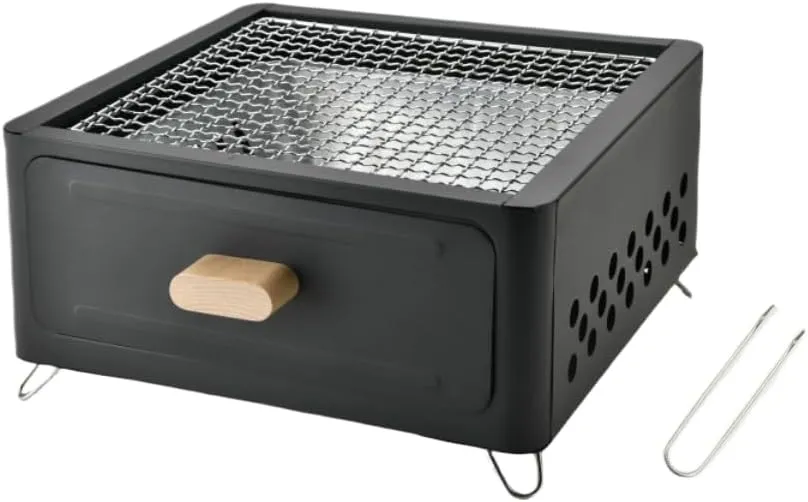 BBQ Grill Portable Wood & Charcoal Burning Camping Stove for Barbecue, Roasting Heavy Duty Steel Cooking Stove (Black,No baking tray)