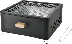 BBQ Grill Portable Wood & Charcoal Burning Camping Stove for Barbecue, Roasting Heavy Duty Steel Cooking Stove (Black,No baking tray)