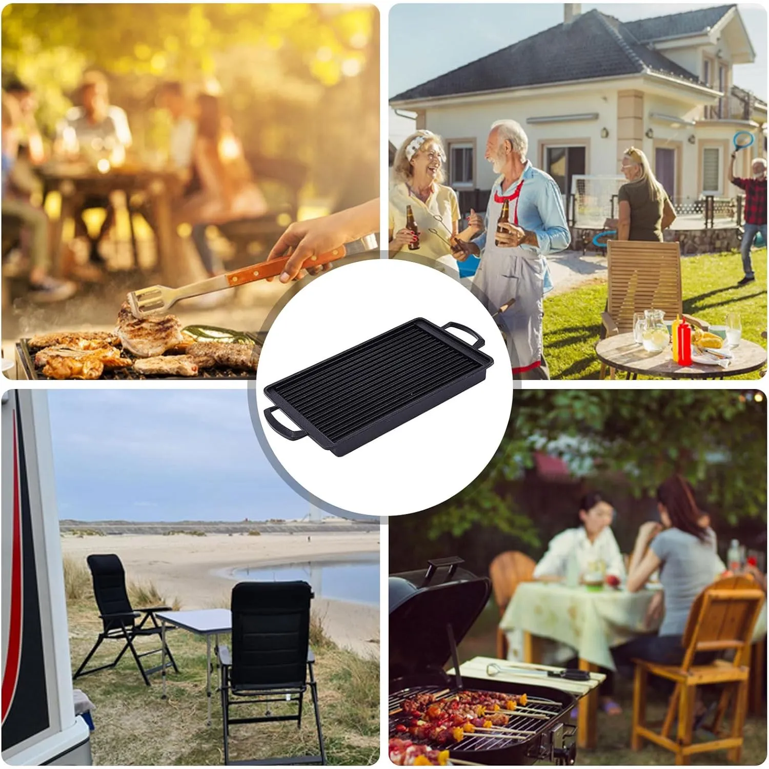 BBQ Grill,Portable Barbecue Grills Pans NonStick Rectangular Grills Plate Baking Tray Barbecue Plate for Indoor Outdoor Cooking