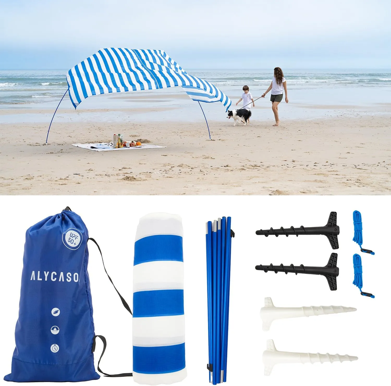 Beach Wind Shade Canopy, Shade Sun Shelter Tent for Beach, Backyard, Grassland, Park, Light Weight, Easy Set Up, 78 Sq. Ft. of Shade for 1-3 People, Lite Blue Tint Shark