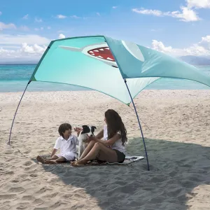 Beach Wind Shade Canopy, Shade Sun Shelter Tent for Beach, Backyard, Grassland, Park, Light Weight, Easy Set Up, 78 Sq. Ft. of Shade for 1-3 People, Lite Blue Tint Shark