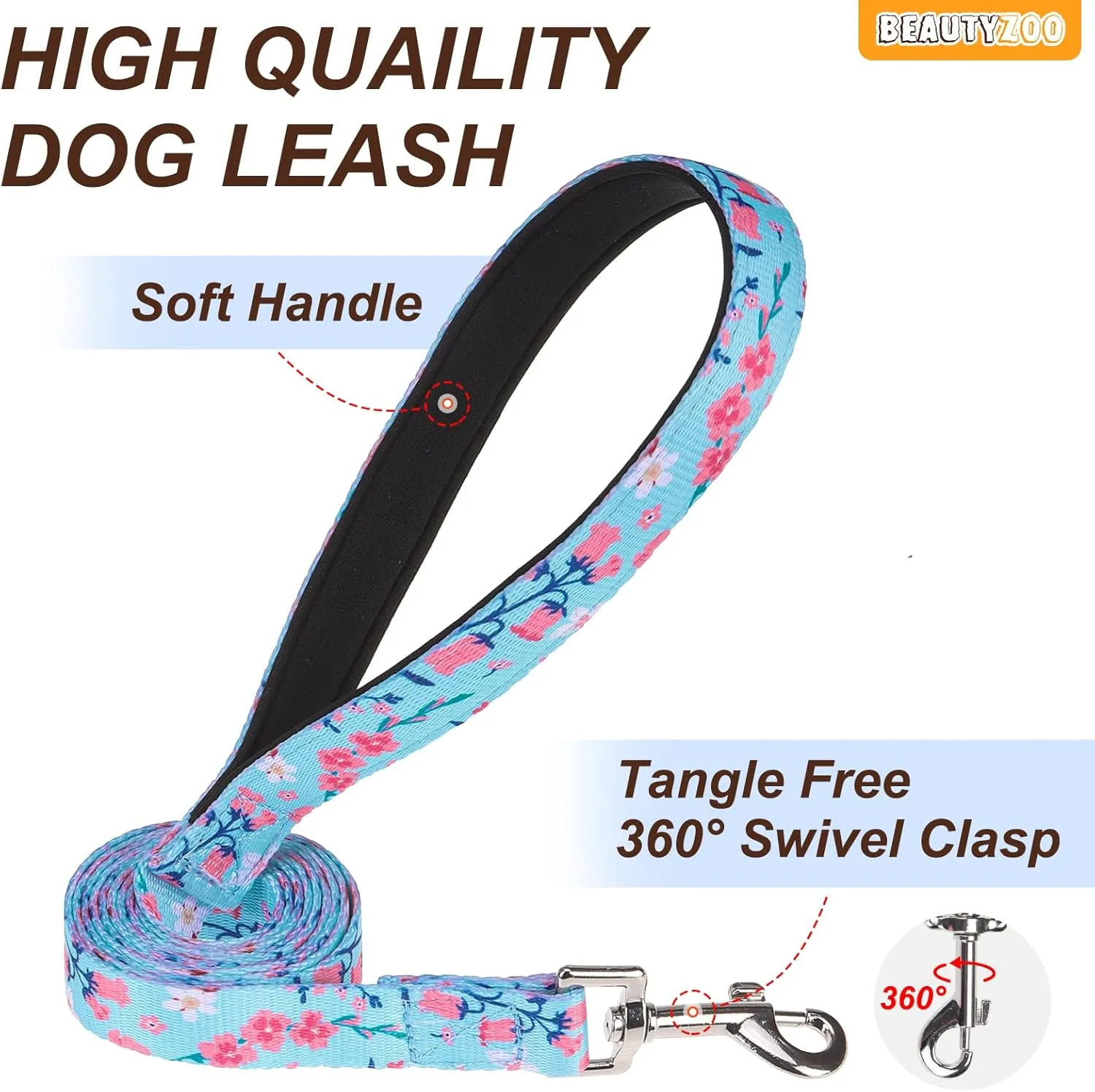 BEAUTYZOO No Pull Dog Harness Medium,Adjustable Dog Harness and Leash Set -Easy Wearing with 3 Buckles/Control Handle,No Choke Soft Padded Reflective Pet Vest for Training Walking Hiking,Blue M