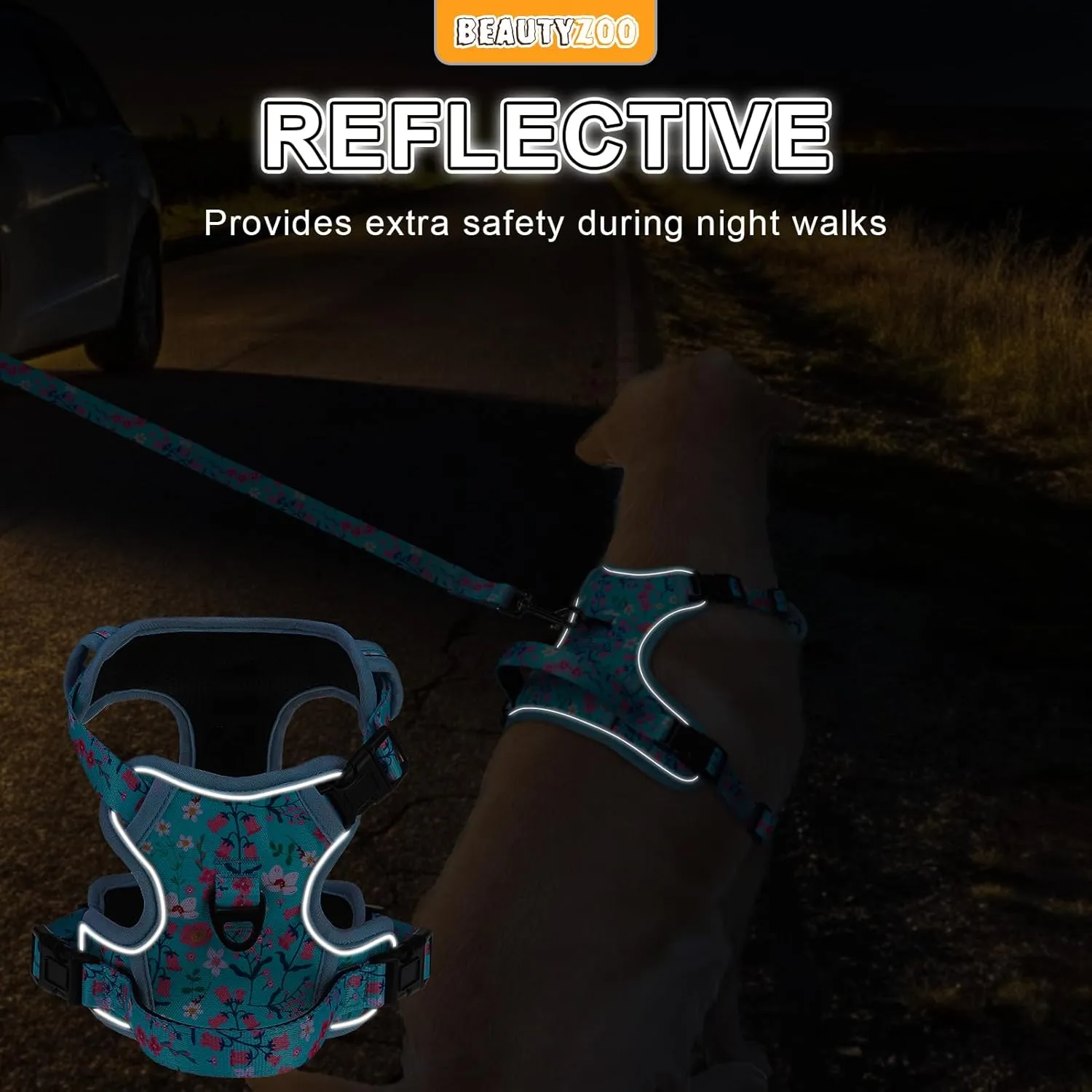 BEAUTYZOO No Pull Dog Harness Medium,Adjustable Dog Harness and Leash Set -Easy Wearing with 3 Buckles/Control Handle,No Choke Soft Padded Reflective Pet Vest for Training Walking Hiking,Blue M