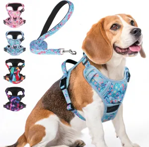 BEAUTYZOO No Pull Dog Harness Medium,Adjustable Dog Harness and Leash Set -Easy Wearing with 3 Buckles/Control Handle,No Choke Soft Padded Reflective Pet Vest for Training Walking Hiking,Blue M