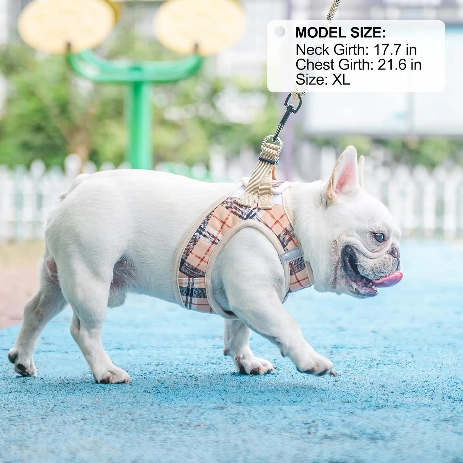 BEAUTYZOO Small Dog Harness and Leash Set,Step in No Choke No Pull Soft Mesh Dog Harnesses Reflective for Extra-Small/Small Medium Puppy Dogs and Cats, Plaid Dog Vest Harness for XS S Pets, Beige L