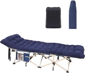 Bed Bath & Beyond Camping Cot, Folding Camping Cot Folding Cot for Adults with Mattress, Pillow and Side Mesh Holders Holds Weights Up to 500Lbs Set of 1 Navyblue