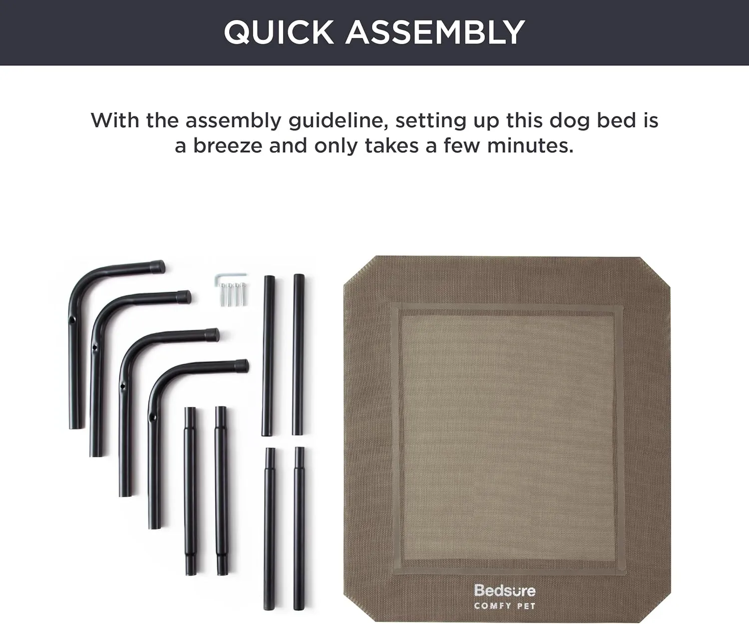 Bedsure Large Elevated Cooling Outdoor Dog Bed - Raised Cots for Large Dogs, Portable Indoor & Outdoor Pet Hammock Bed with Skid-Resistant Feet, Frame with Breathable Mesh, Brown, 49 inches