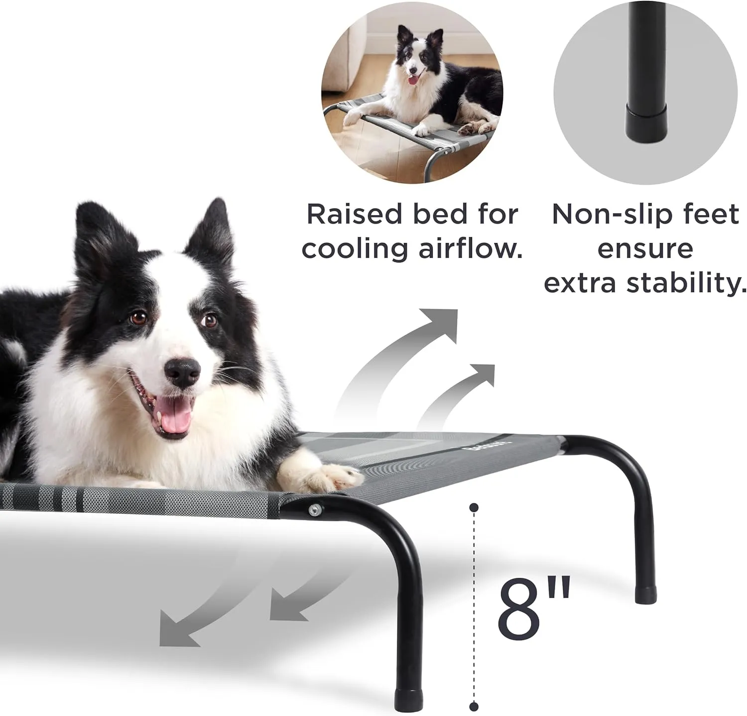 Bedsure Large Elevated Cooling Outdoor Dog Bed - Raised Dog Cot for Large Dogs, Portable Indoor & Outdoor Pet Hammock with Skid-Resistant Feet, Breathable Mesh, Striped Grey, 49 inches