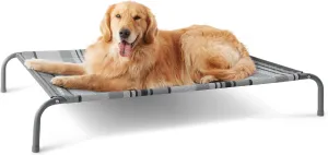 Bedsure Large Elevated Cooling Outdoor Dog Bed - Raised Dog Cot for Large Dogs, Portable Indoor & Outdoor Pet Hammock with Skid-Resistant Feet, Breathable Mesh, Striped Grey, 49 inches