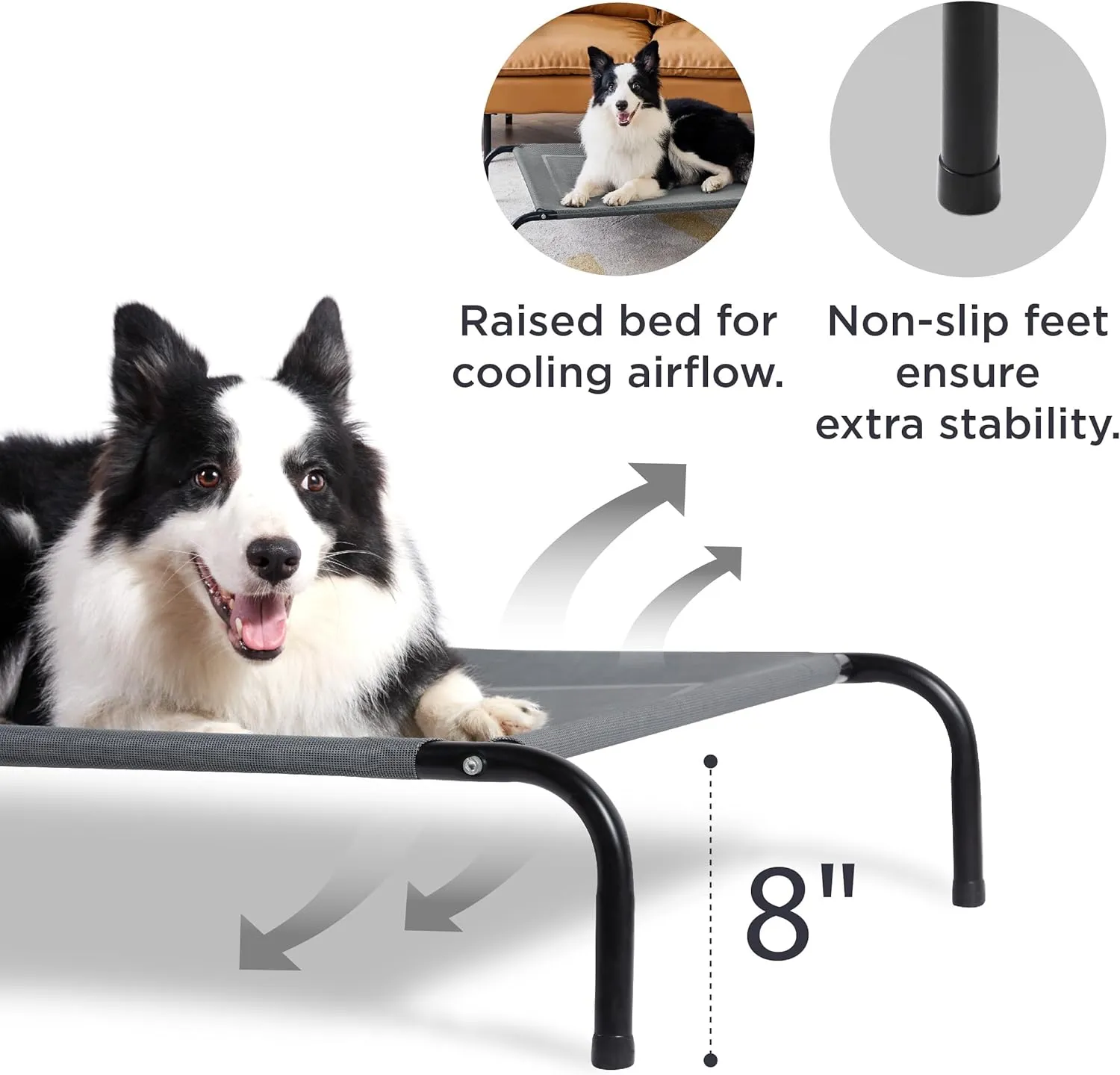 Bedsure XL Elevated Cooling Dog Bed Cot, Raised Pet Beds with No-Slip Feet, Stable Frame & Durable Supportive Teslin Recyclable Mesh, Breathable, Indoor and Outdoor, Multi Size Breathable Mesh