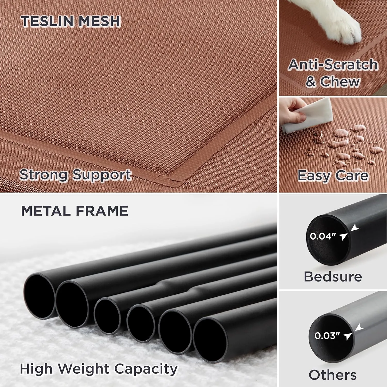 Bedsure XL Elevated Outdoor Dog Bed - Raised Dog Cots Beds for Extra Large Dogs, Portable Indoor & Outdoor Pet Hammock Bed with Skid-Resistant Feet, Frame with Breathable Mesh, Terracotta