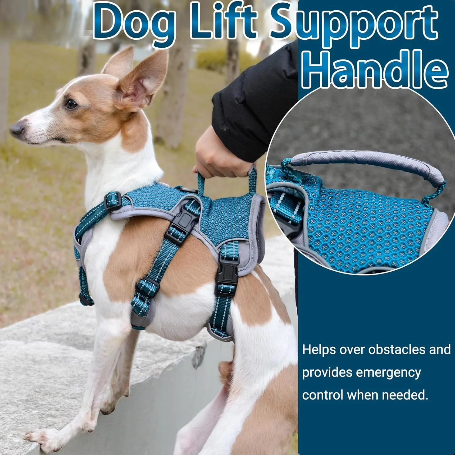 BELPRO Multi-Use Support Dog Harness, Escape Proof No Pull Reflective Adjustable Vest with Durable Handle, Dog Walking Harness for Big/Active Dogs (Blue, M)