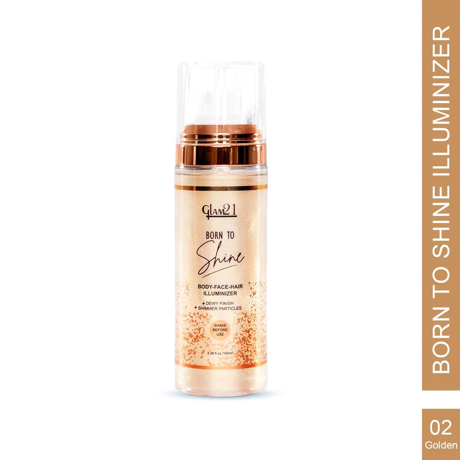BEMT Born to Shine Long Lasting | Non-transferrable | With Shimmer particles |Dewy Finish|Single illuminiser for hair, body and face| Golden| 100ml