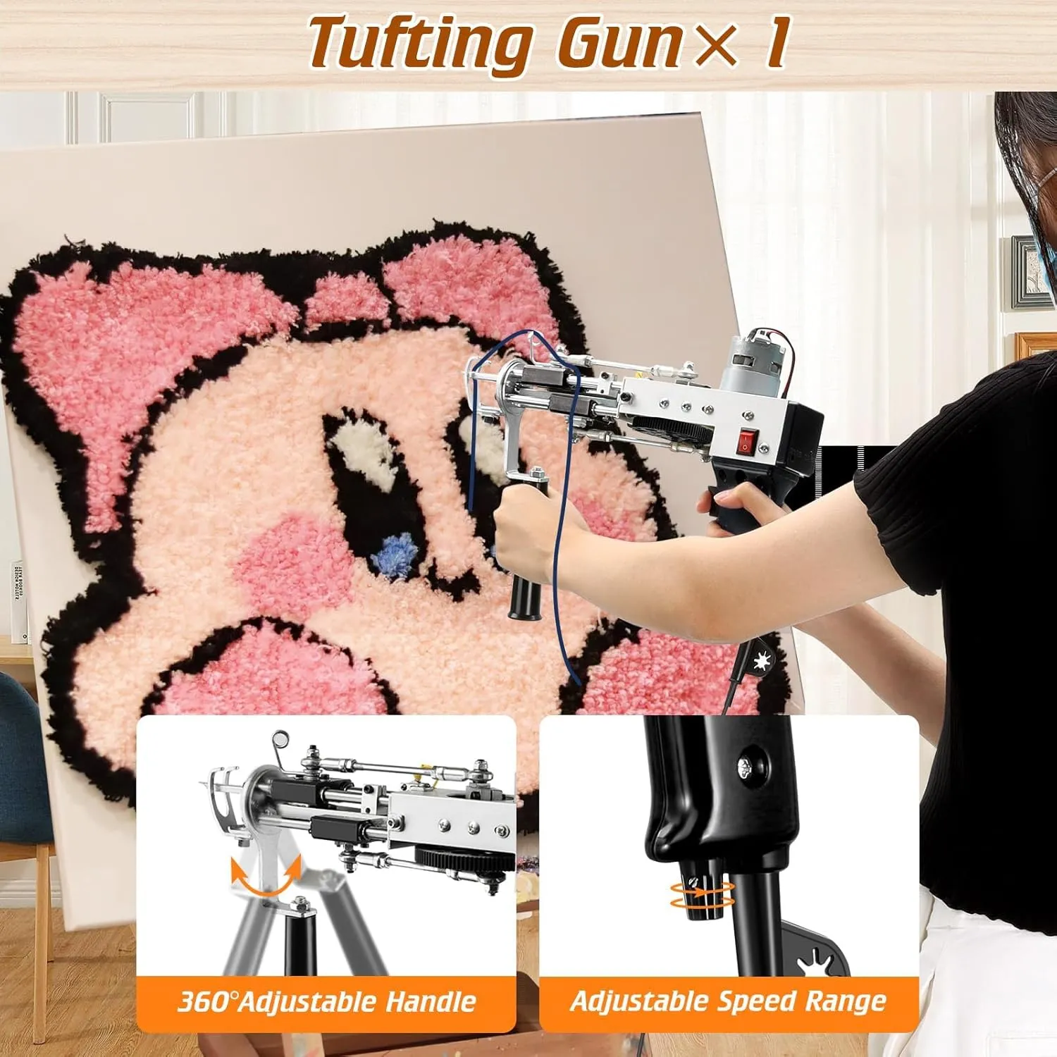BESGEER 2024 Rug Tufting Gun Starter Kit with Frame with Carpet Trimmer - Rug Tufting Gun with Carpet Trimmer Kit with Tufting Frame, 2 in 1 Cut & Loop Pile Carpet Gun& Carpet Carving Clippers（Black）