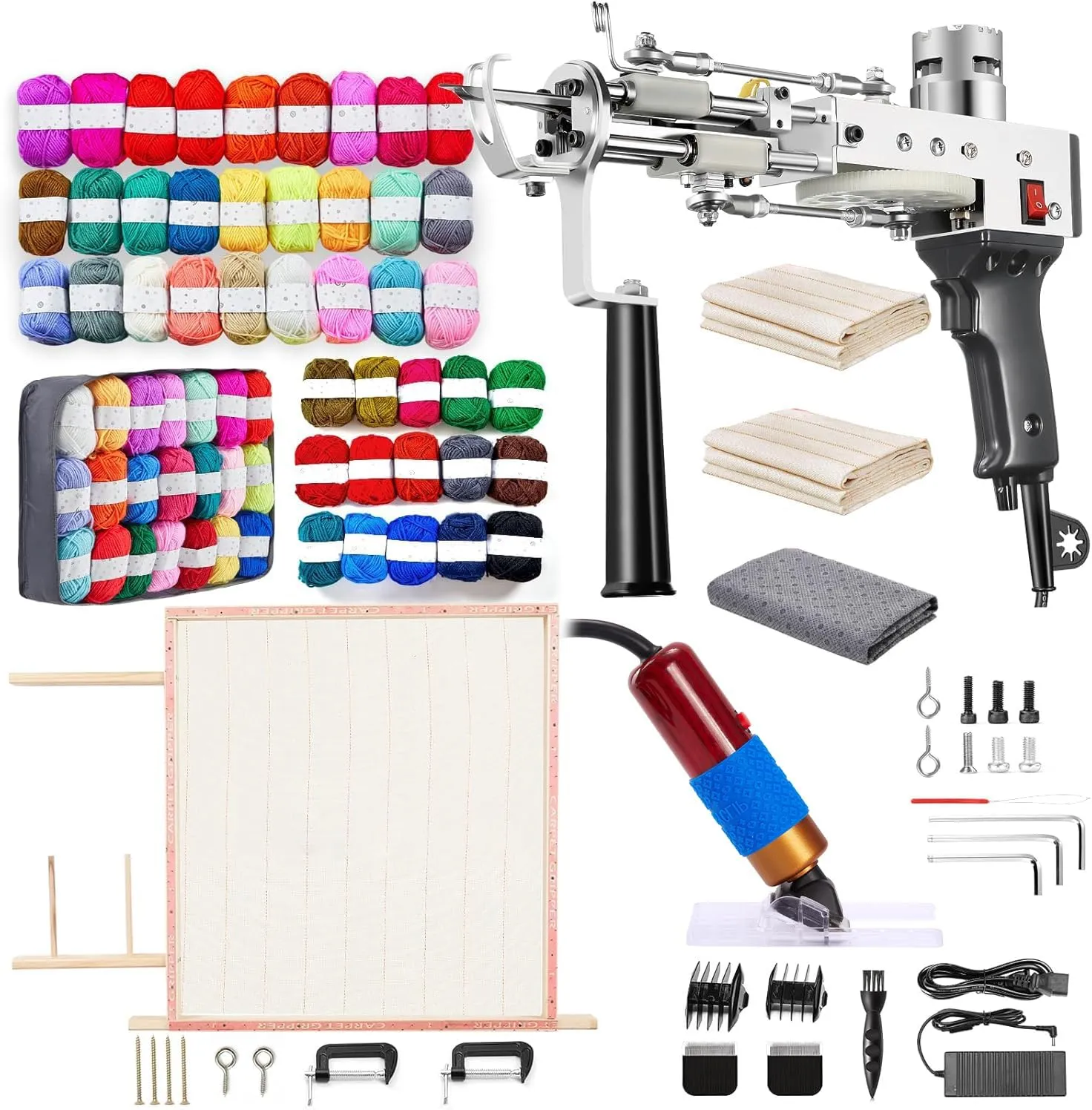 BESGEER 2024 Rug Tufting Gun Starter Kit with Frame with Carpet Trimmer - Rug Tufting Gun with Carpet Trimmer Kit with Tufting Frame, 2 in 1 Cut & Loop Pile Carpet Gun& Carpet Carving Clippers（Black）