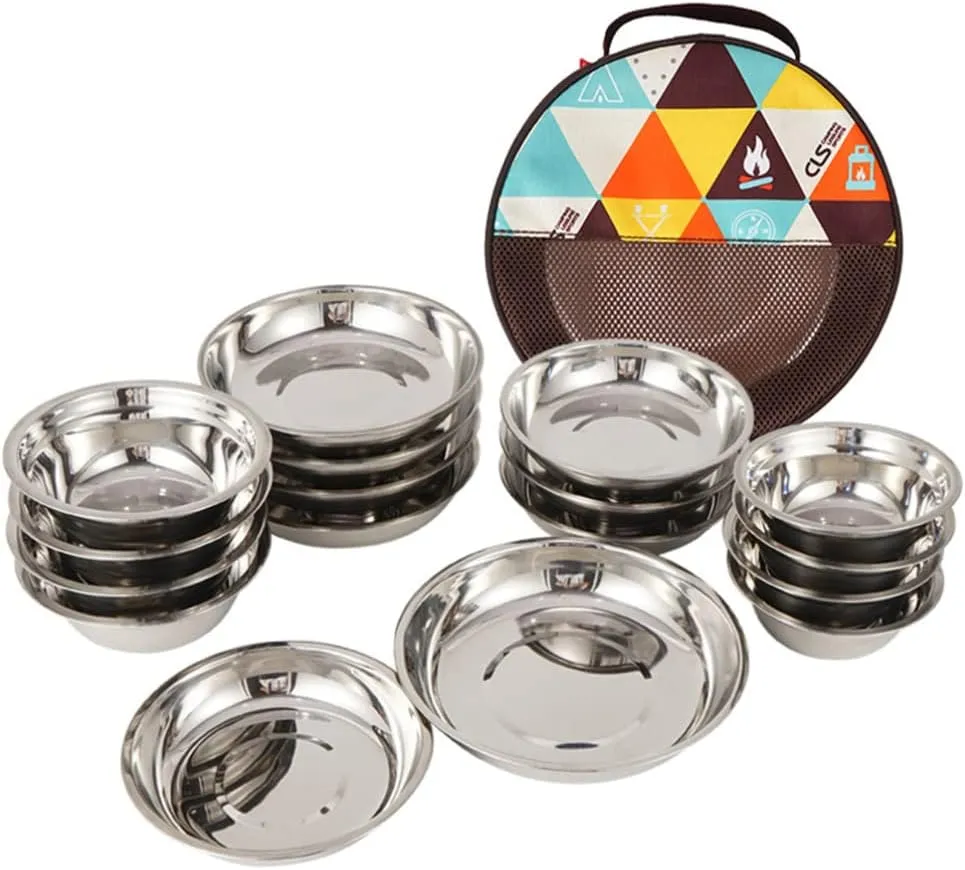 BESPORTBLE 17-Piece Stainless Steel Camping Cookware Set Compact Portable Outdoor Dinnerware for Camping Hiking Rv Travel