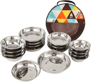 BESPORTBLE 17-Piece Stainless Steel Camping Cookware Set Compact Portable Outdoor Dinnerware for Camping Hiking Rv Travel
