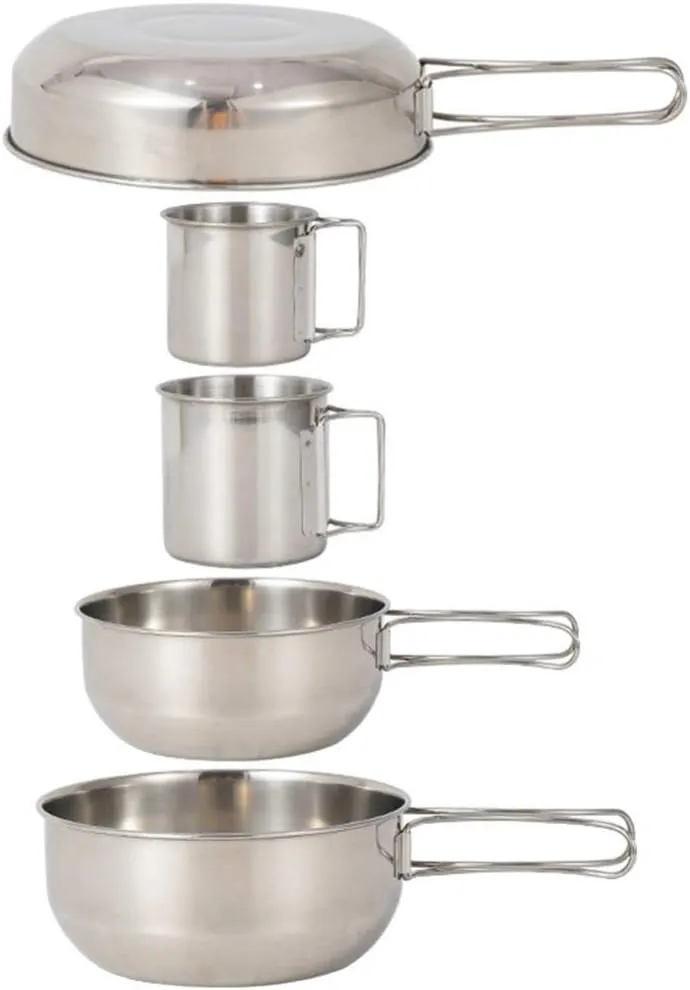 BESPORTBLE Camping Tableware Set 5-Piece Stainless Steel Pot Cup Compact Picnic Kit for Hiking