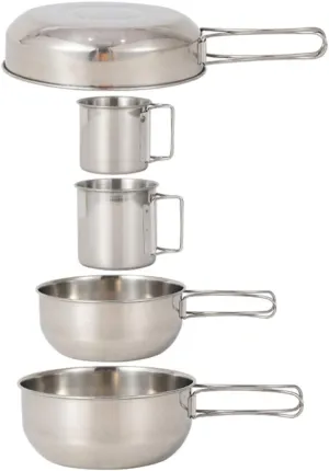 BESPORTBLE Camping Tableware Set 5-Piece Stainless Steel Pot Cup Compact Picnic Kit for Hiking