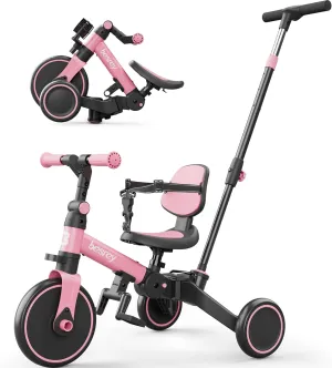 besrey 5 in 1 Toddler Bike, Toddler Tricycle for 1-3 Year Old, Trike with Push Handle, Backrest and Safety Belt, Birthday Gifts and Toys for Boys and Girls, Balance Bike