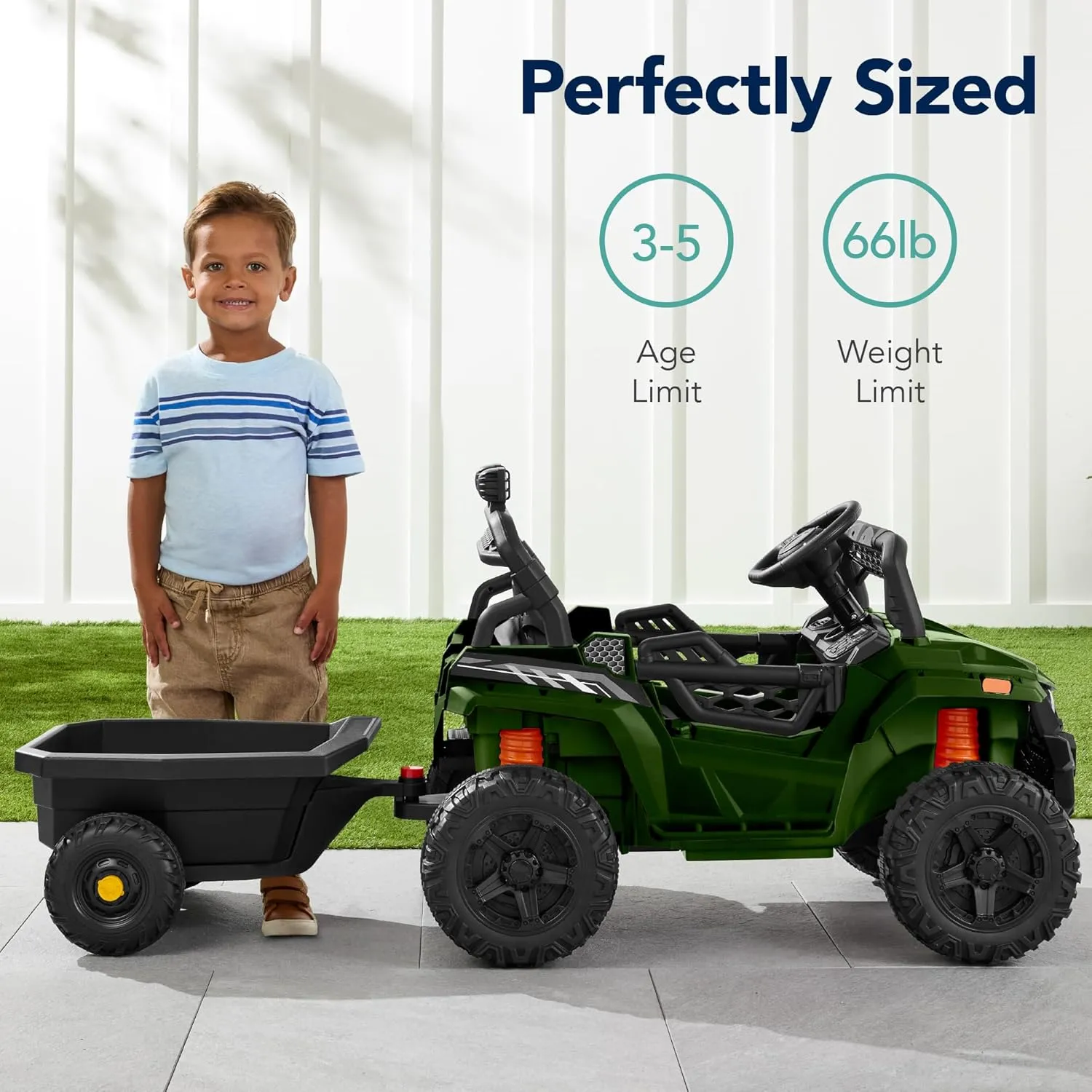 Best Choice Products Kids 12V Electric Ride On UTV Car and Trailer w/Parent Control, LED Lights, 2 Speeds, Bluetooth - Green