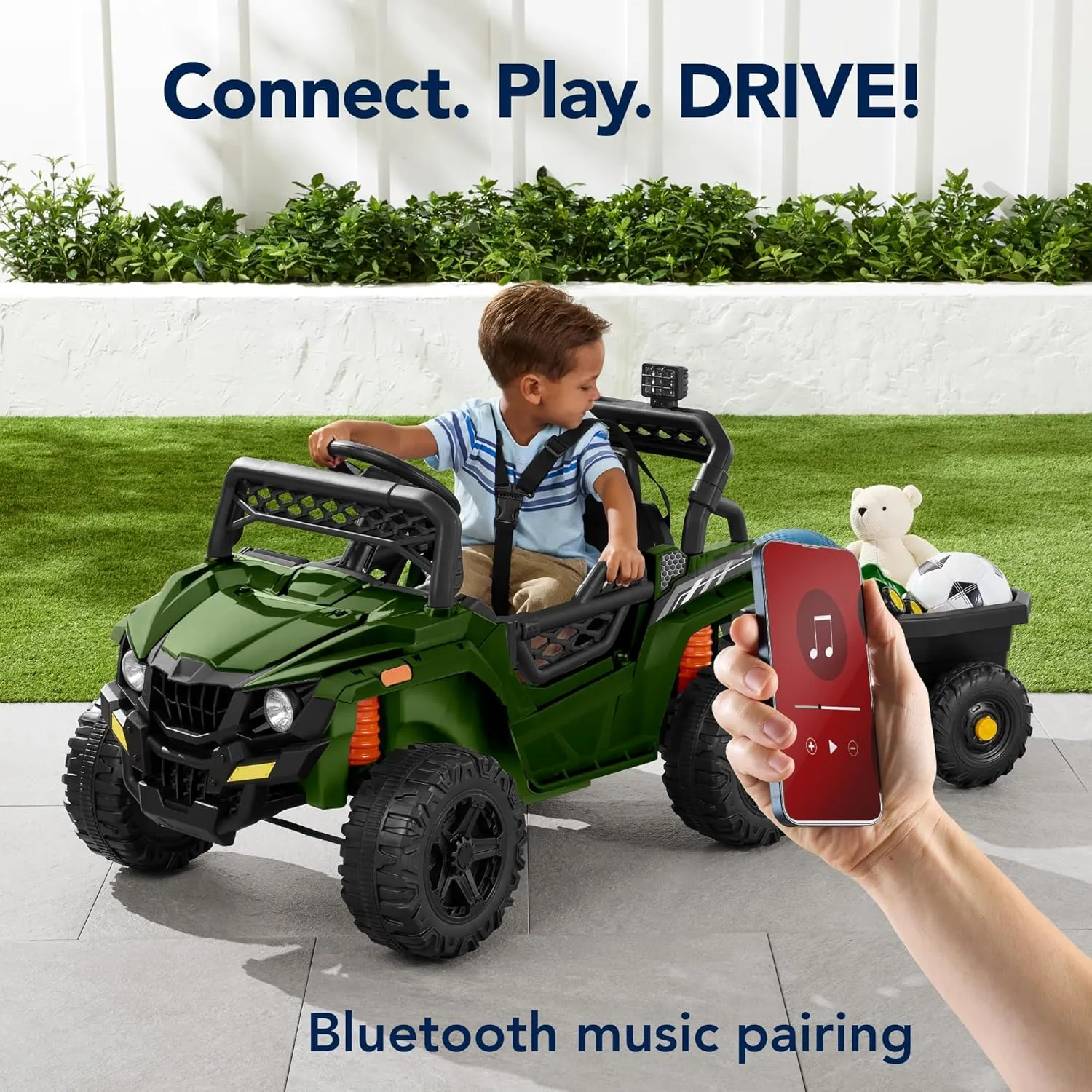 Best Choice Products Kids 12V Electric Ride On UTV Car and Trailer w/Parent Control, LED Lights, 2 Speeds, Bluetooth - Green