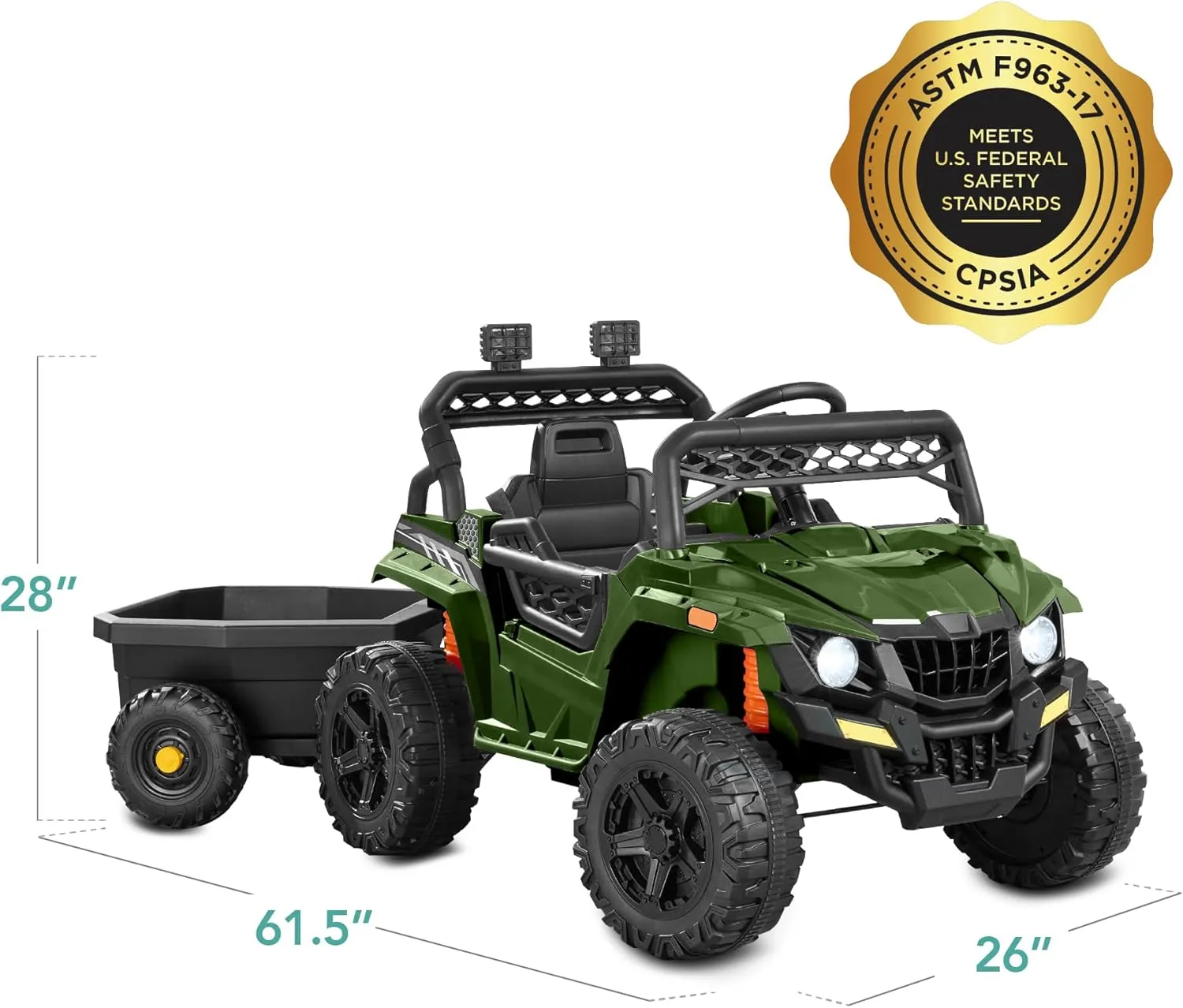 Best Choice Products Kids 12V Electric Ride On UTV Car and Trailer w/Parent Control, LED Lights, 2 Speeds, Bluetooth - Green