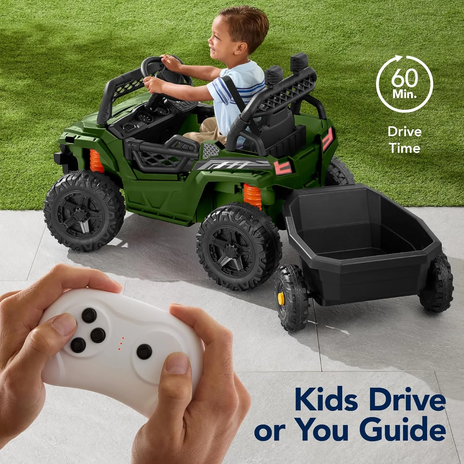 Best Choice Products Kids 12V Electric Ride On UTV Car and Trailer w/Parent Control, LED Lights, 2 Speeds, Bluetooth - Green