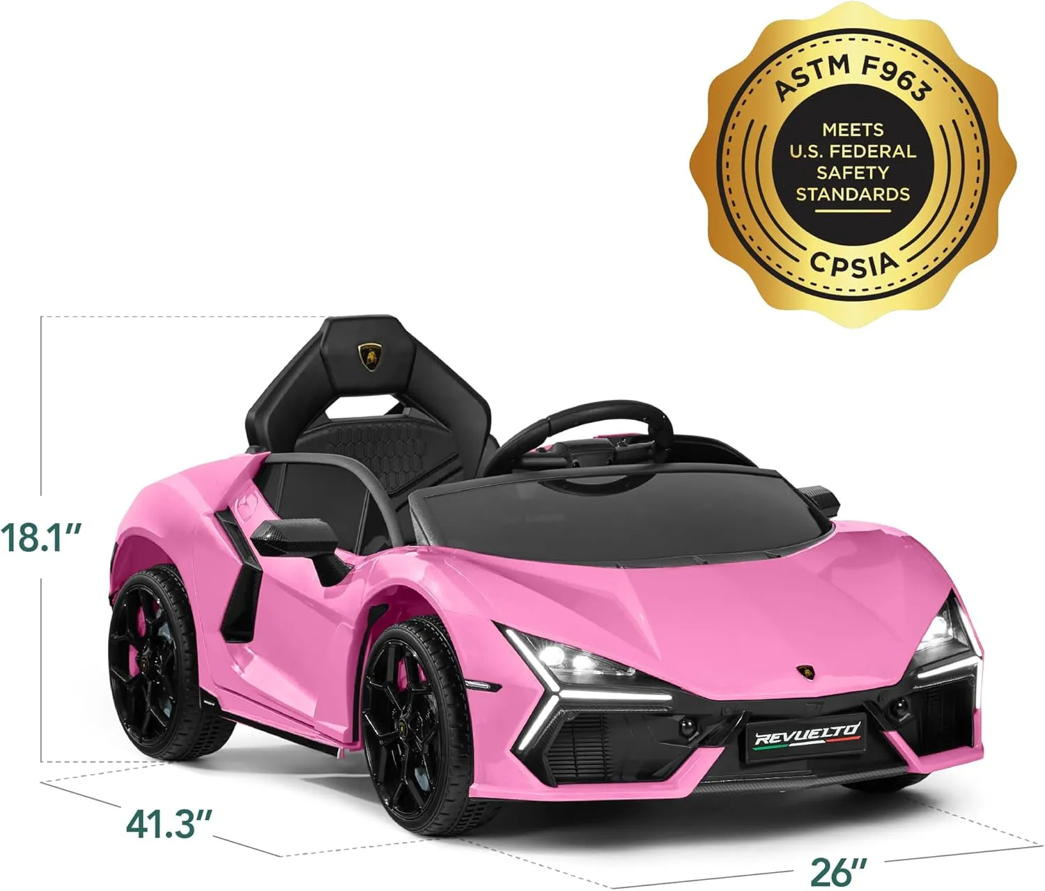 Best Choice Products Licensed Lamborghini Revuelto Kids 12V Electric Ride On Car Toy w/ 66lb Weight Capacity, Parent Control, Bluetooth - Pink