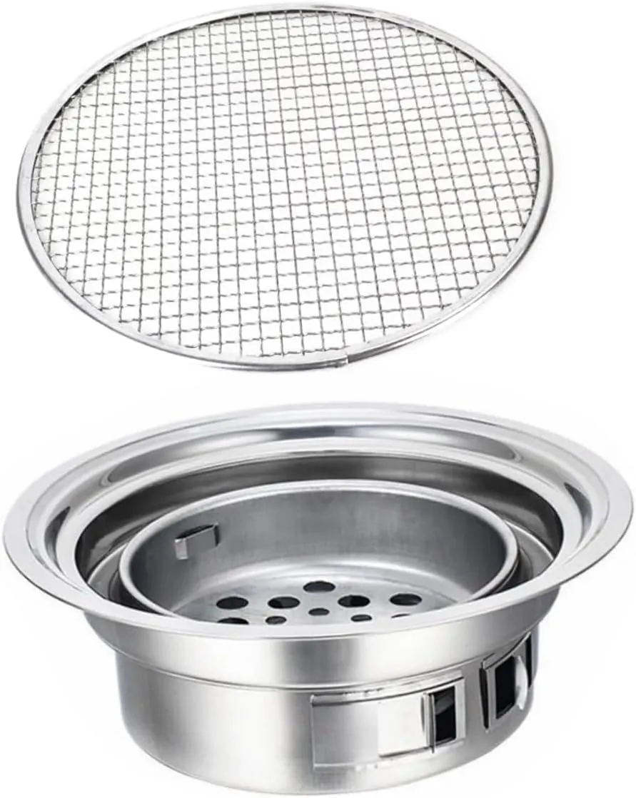 BESTonZON 1Set Portable Stainless Steel Korean Grill Compact Barbecue Stove for Outdoor Cooking Camping and Picnics Durable and Lightweight Design for
