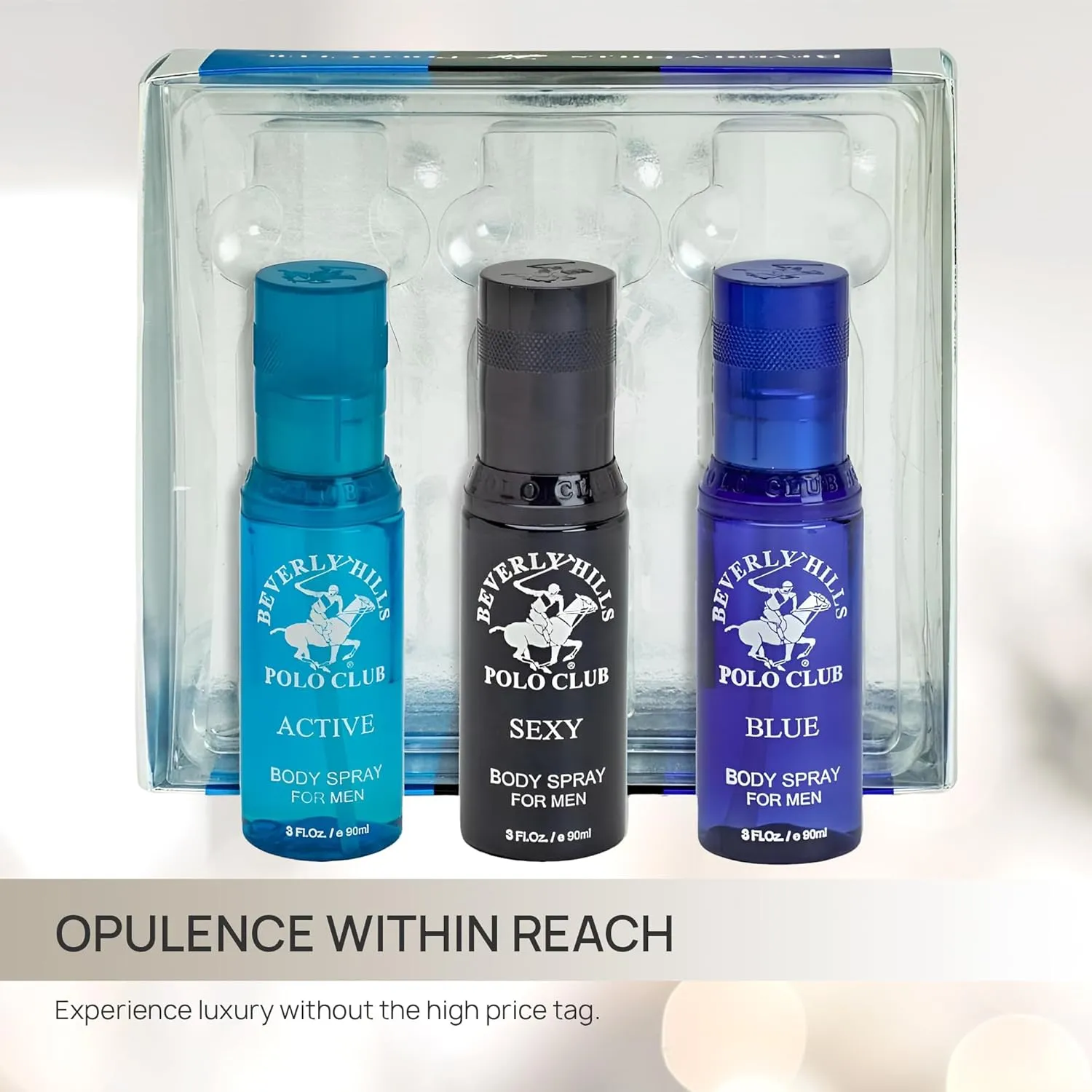 Beverly Hills Polo Club Men's Body Spray Collection Gift Set Featuring Luxury Designer Cologne Scents for Long Lasting Freshness BHPC 3 oz 3 Count (Silver)
