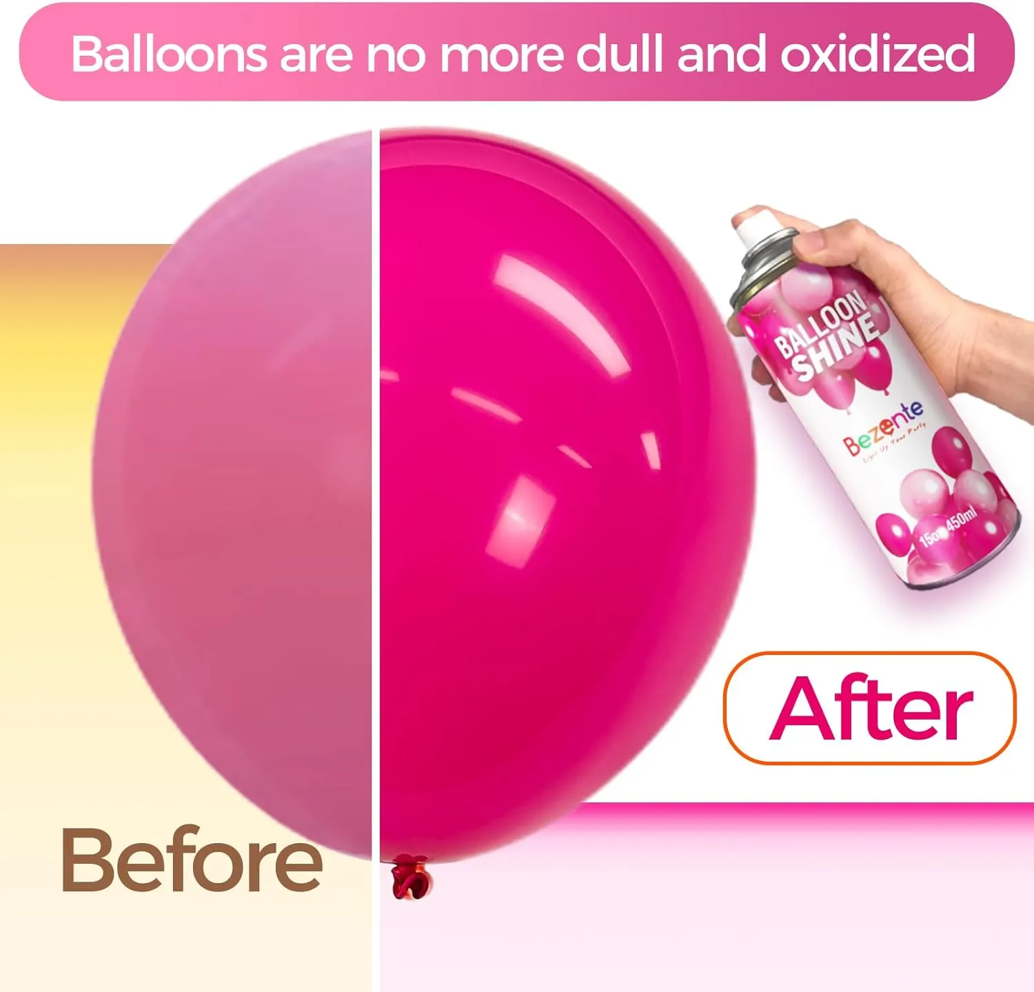 Bezente Balloon Shine Spray - 15 oz High Shine Balloon Spray, Waterproof, Long-Lasting Antioxidant, Odorless, Instant Shiny Effect for Party Balloons Decorations