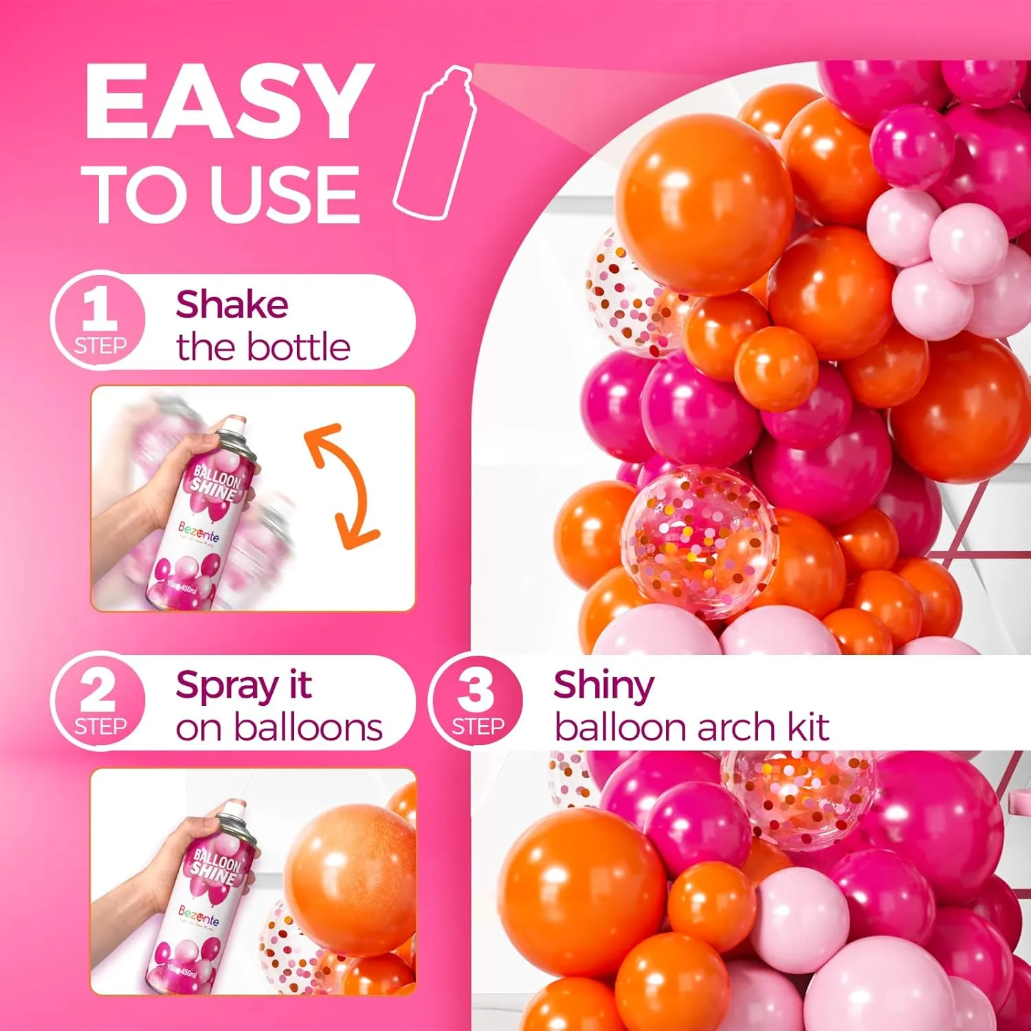 Bezente Balloon Shine Spray - 15 oz High Shine Balloon Spray, Waterproof, Long-Lasting Antioxidant, Odorless, Instant Shiny Effect for Party Balloons Decorations