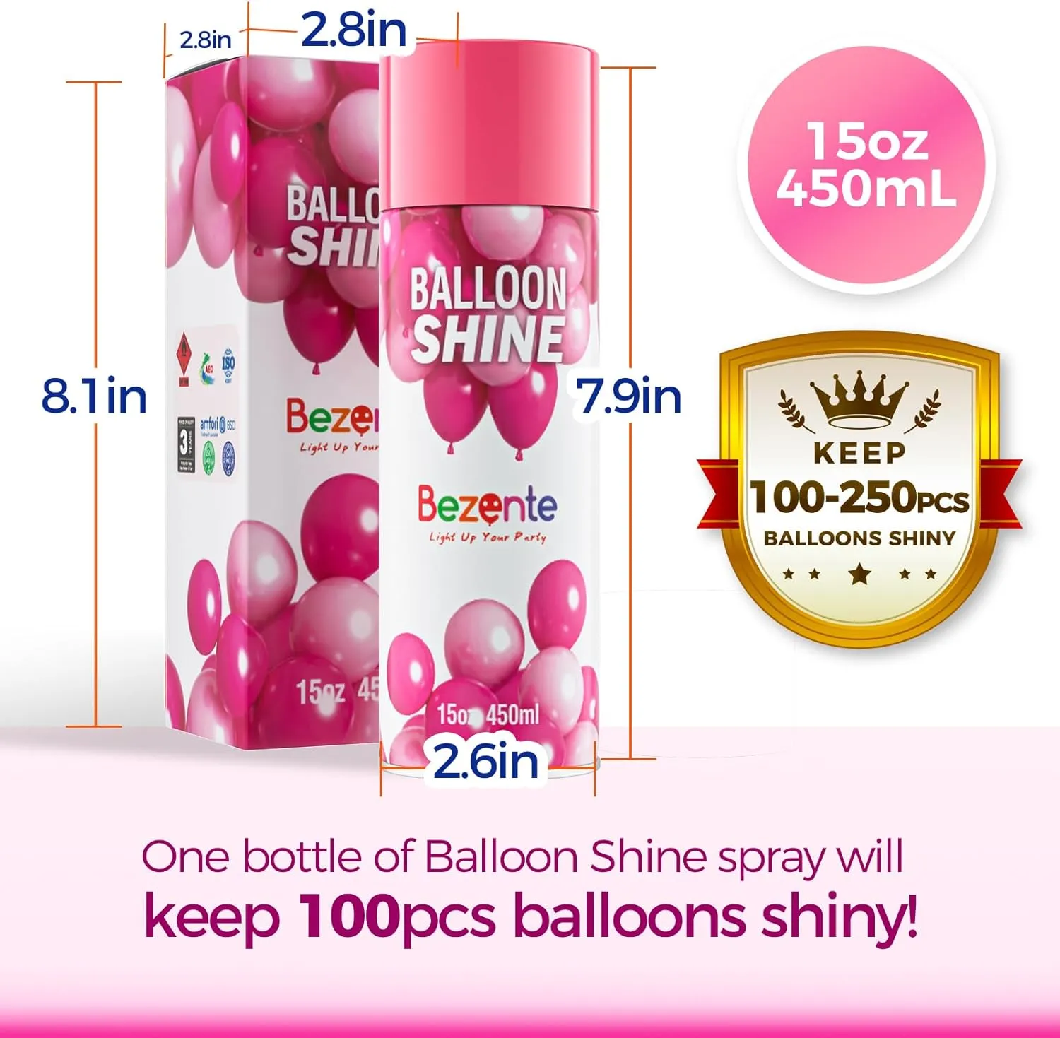 Bezente Balloon Shine Spray - 15 oz High Shine Balloon Spray, Waterproof, Long-Lasting Antioxidant, Odorless, Instant Shiny Effect for Party Balloons Decorations