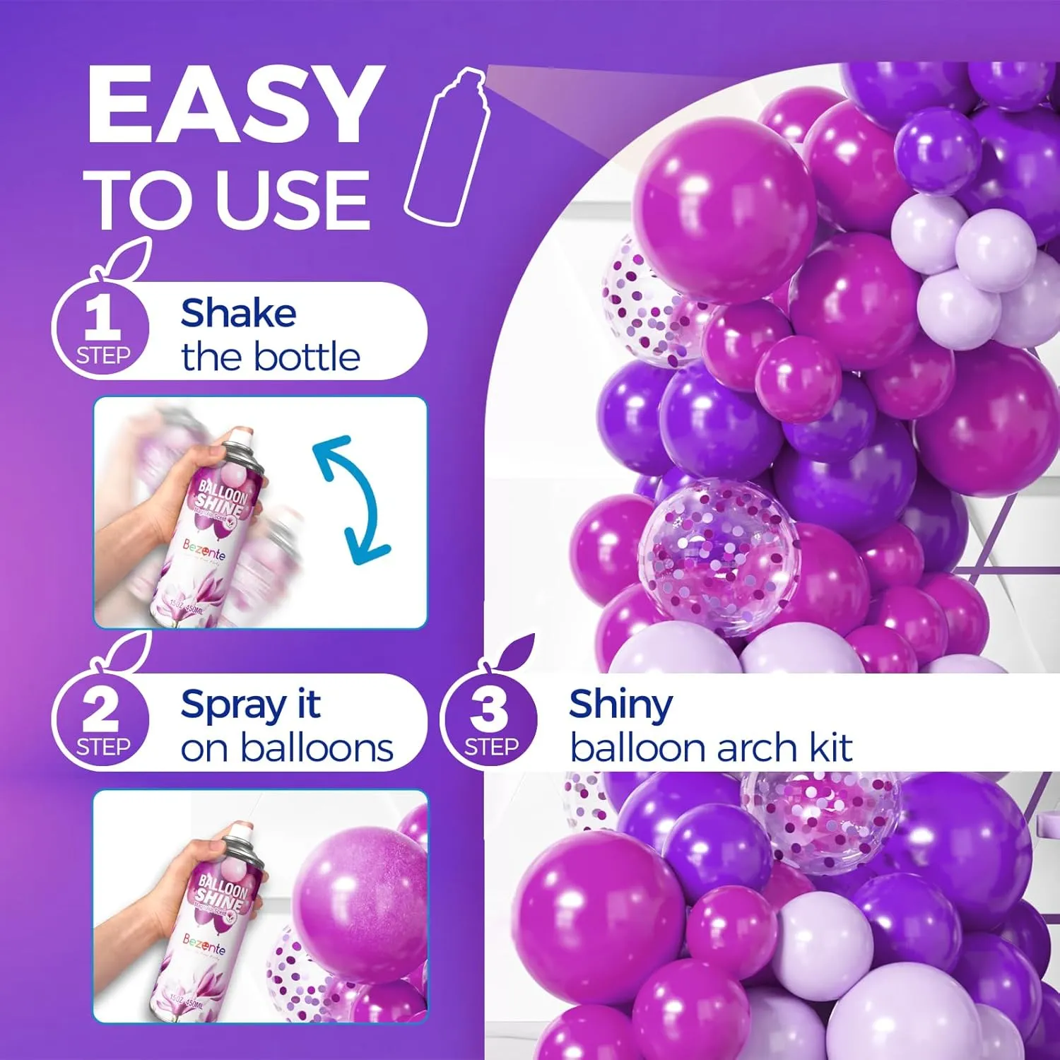 Bezente Balloon Shine Spray - 15 oz Magnolia Scent High Shine Balloon Spray, Waterproof, Long-Lasting Antioxidant, Instant Shiny Effect for Party Balloons Decorations