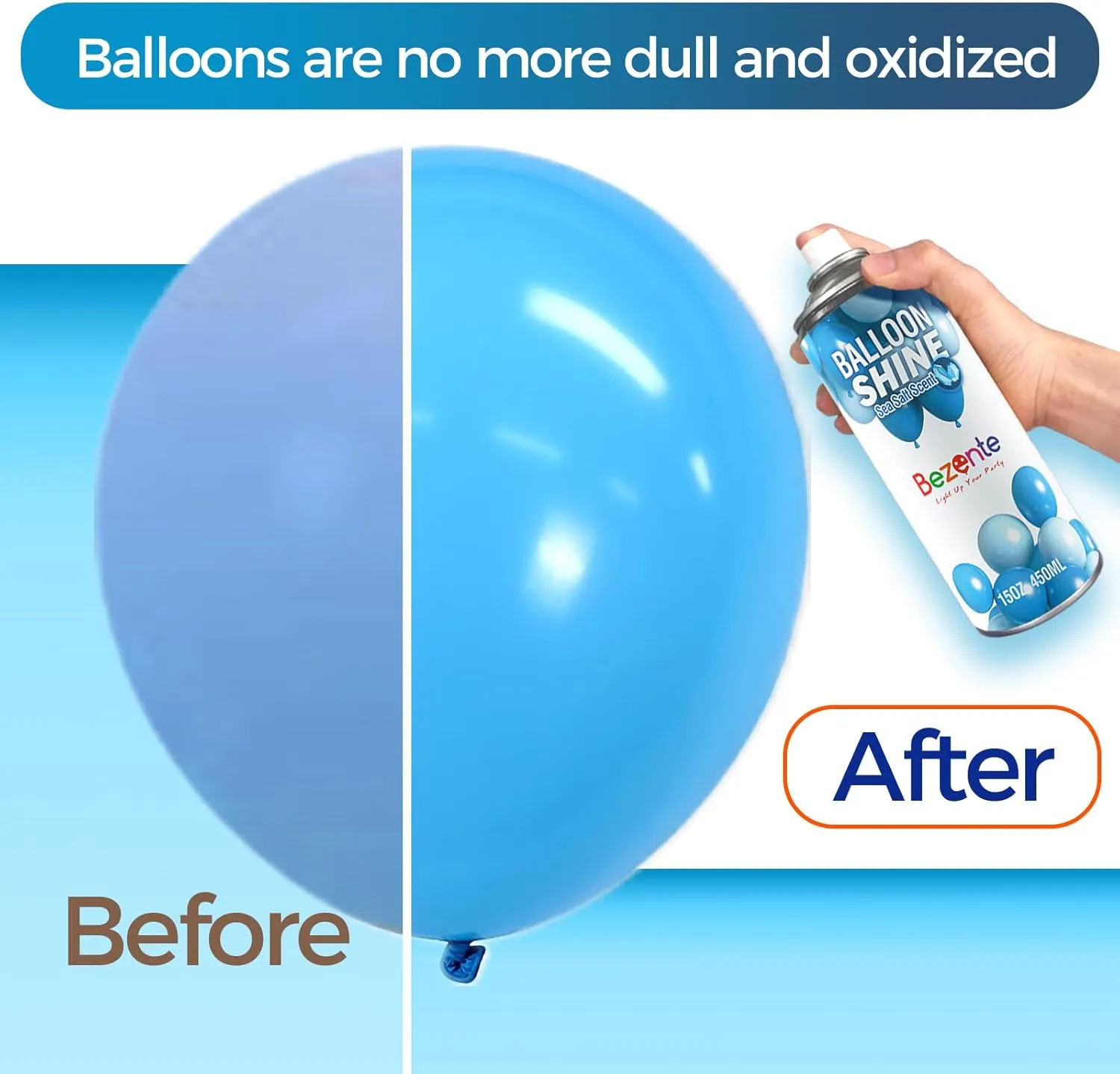 Bezente Balloon Shine Spray - 15 oz Sea Salt Scent High Shine Balloon Spray, Waterproof, Long-Lasting Antioxidant, Instant Shiny Effect for Party Balloons Decorations