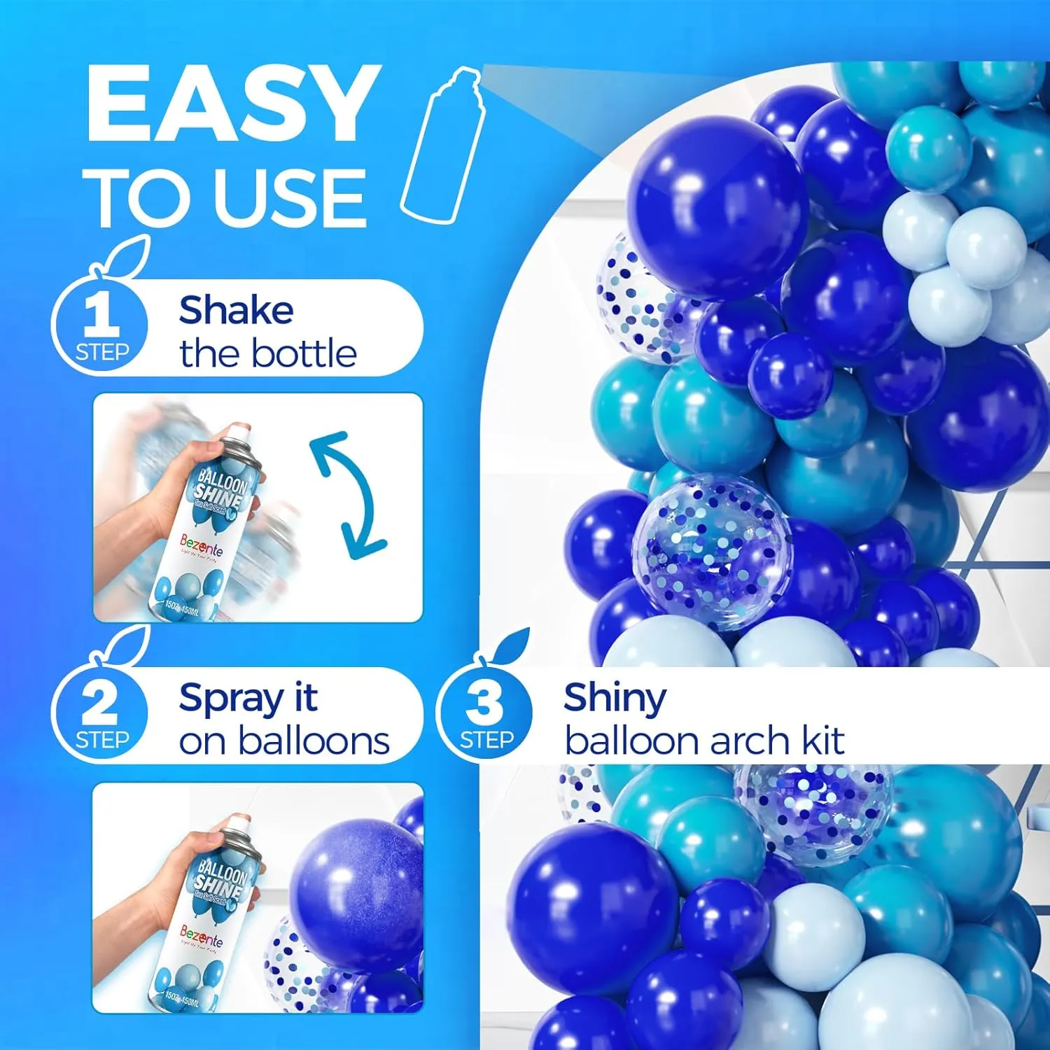 Bezente Balloon Shine Spray - 15 oz Sea Salt Scent High Shine Balloon Spray, Waterproof, Long-Lasting Antioxidant, Instant Shiny Effect for Party Balloons Decorations