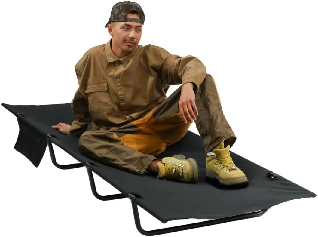 Big Grizzly Cot - Portable Heavy Duty Oversize Compact Cot with Side Pocket - Built with Reinforced Aluminum Pipe - Bonus Item Includes Blanket, Cell Phone/Drink Holders