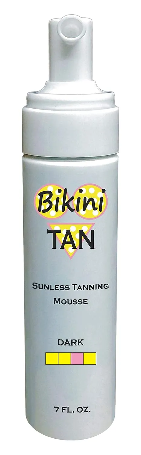BIKINI TAN - Sunless Self Tanning Foam Mousse - DARK - 7 oz   INCLUDES: Applicator Mitt, Application Gloves and Best Fake Tanner Lotion Spray Sample – Gorgeous, Natural Looking Tan Lasts 7 Days