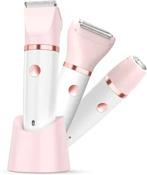 Bikini Trimmer for Women, Painless Electric Razor Shaver Women - Rechargeable Body Hair Trimmer, 3-In-1 Detachable Removal Kit with Ceramic Blade, Cordless Lady Shaver for Trip, IPX7 Waterproof, White