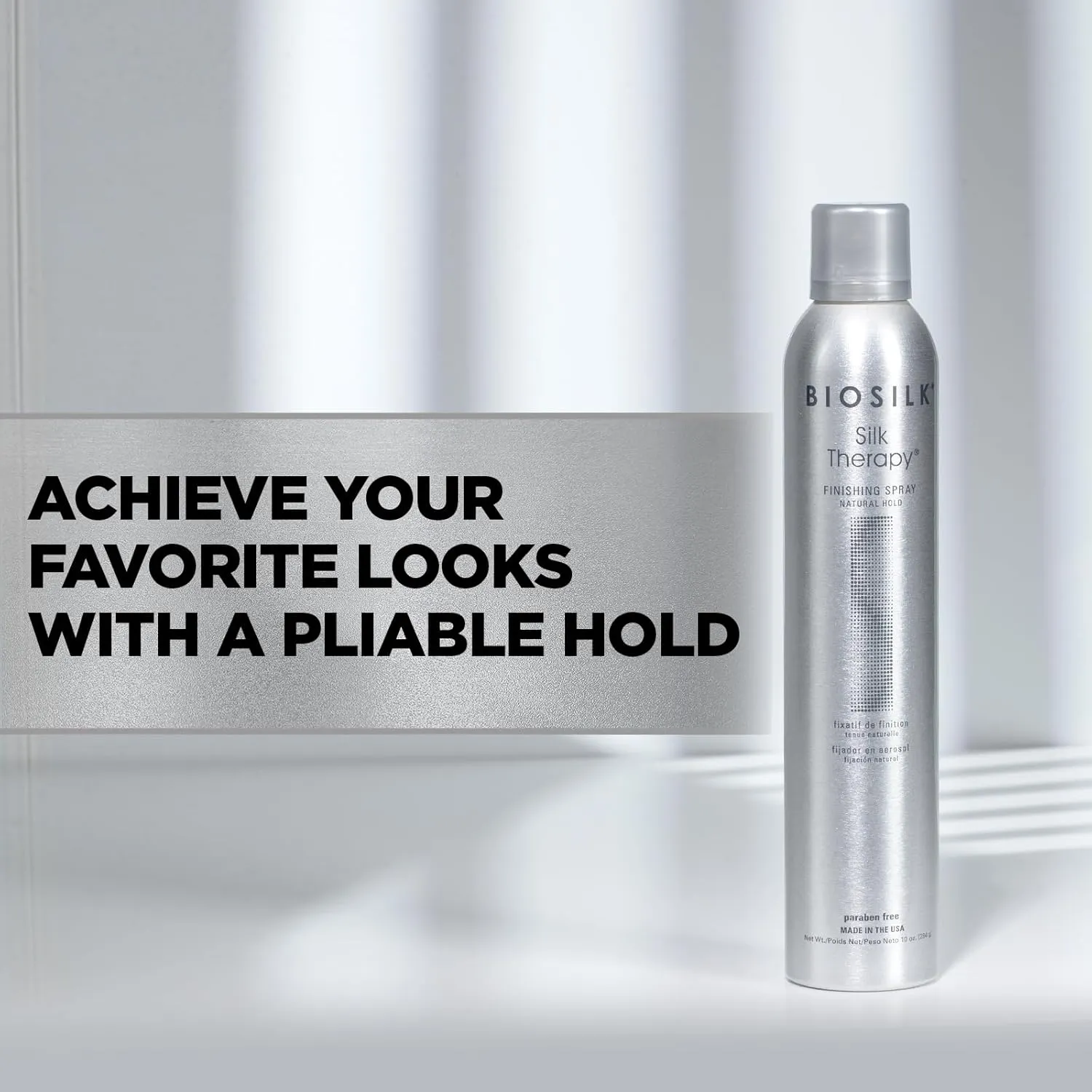 BioSilk Silk Therapy Finishing Spray Natural Hold, Natural-Hold Hairspray For Long-Lasting Styles, Sulfate, Paraben, & Cruelty-Free, 10 Oz