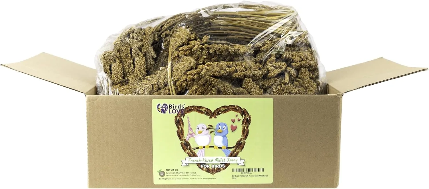 Birds LOVE French Kissed Spray Millet for Birds - Parakeets, Cockatiels, Lovebirds, Finches, Budgies, Canaries, Cockatoos - Natural & Healthy Bird Millet - Parakeet Food & Treats for All Parrots 5lbs