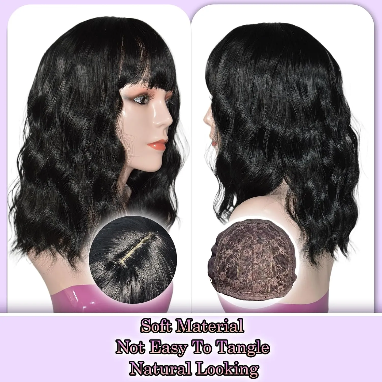 Black Bob Wig with Bangs for Women,14 Inch Short Synthetic Black Bob Wigs,Natural Looking Heat Resistant Fiber Bob Wig for Women 14 Inch
