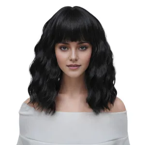 Black Bob Wig with Bangs for Women,14 Inch Short Synthetic Black Bob Wigs,Natural Looking Heat Resistant Fiber Bob Wig for Women 14 Inch