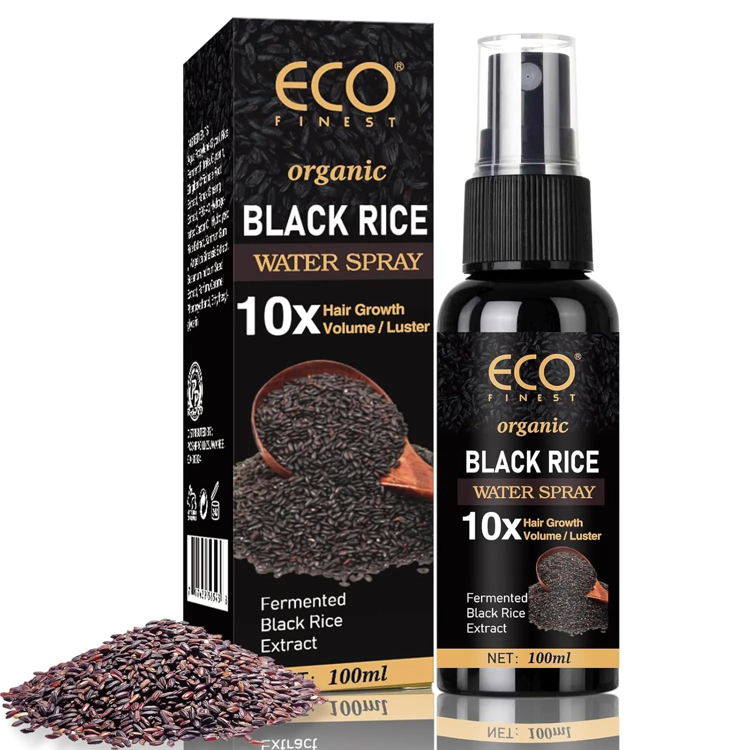 Black Rice Water Serum Spray for Hair Growth with Hydrolyzed Rice Extract, Zingiber, Castor Oil for Thicker Longer Fuller Hair, Women & Men