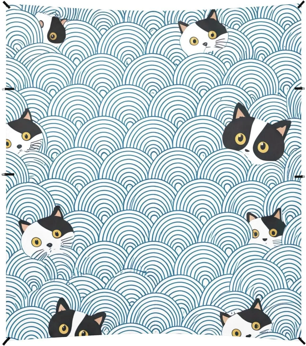 Black White Cat Faces Blue Wave Tent Beach Canopy Outdoor Sun Shade Patio for Adults Portable Camping Shelter Canopies with Sandbags Anchor 9.2 × 10.5 FT
