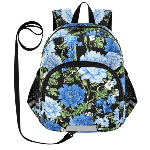 Blossom Foliage Black Blue Toddler Harness Backpack for Boys Girls 3-6 Years Kids Backpack with Anti Lost Safety Leash Baby Harness Bookbag for Travel Preschool Walking