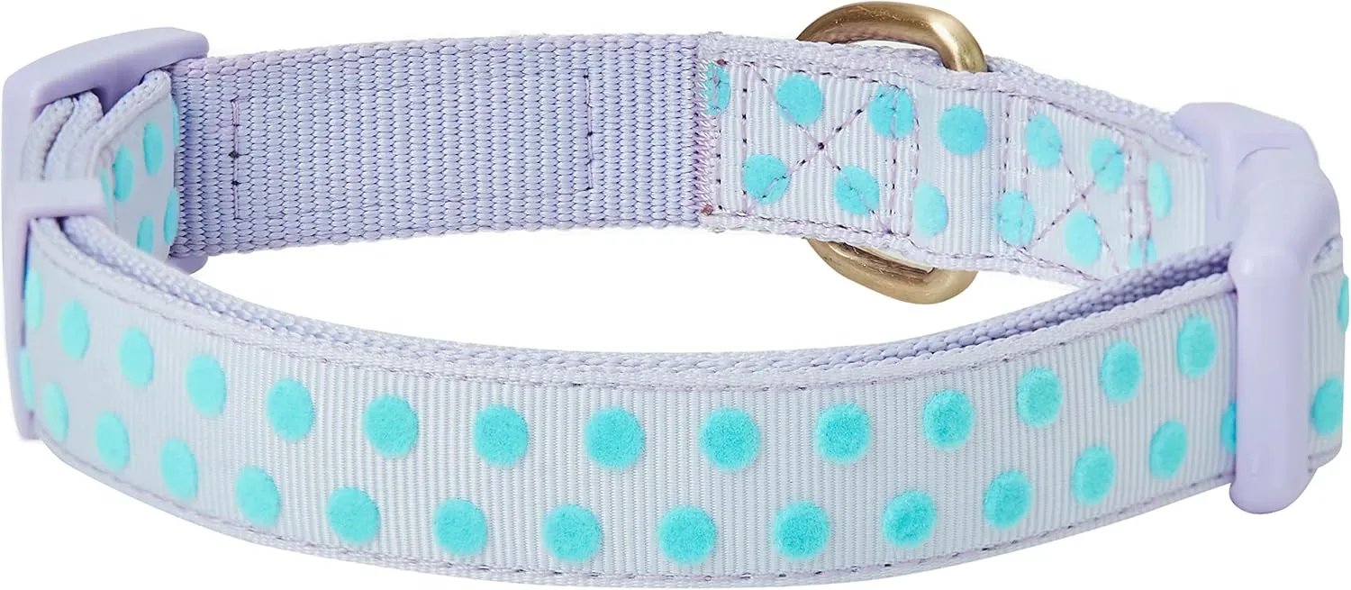 Blueberry Pet Dog Collar - Adjustable Flocking Puppy Collar with Silk Flower, Polka Dot in Pastel Purple, Medium 14.5"-20" - Pink Dog Collars for Small Dogs, Girl Dog Collars