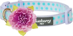 Blueberry Pet Dog Collar - Adjustable Flocking Puppy Collar with Silk Flower, Polka Dot in Pastel Purple, Medium 14.5"-20" - Pink Dog Collars for Small Dogs, Girl Dog Collars