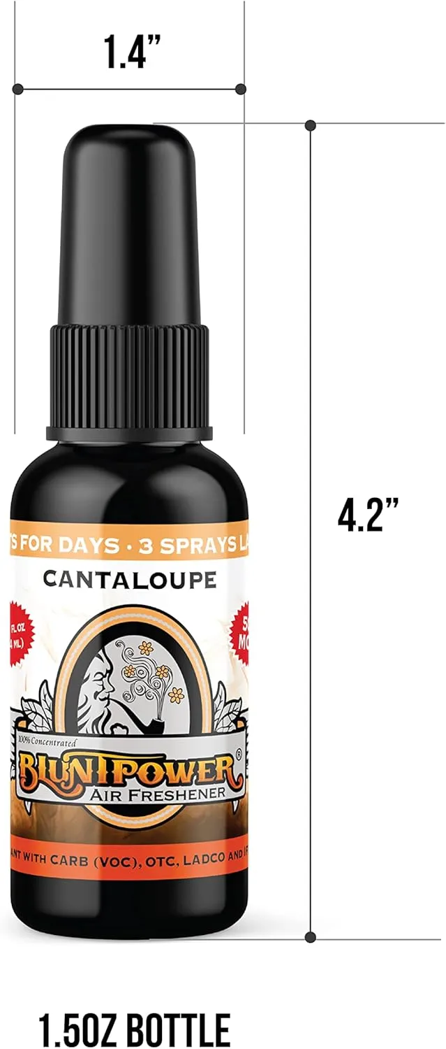 BluntPower (Cantaloupe, 3 Pack) Concentrated Air Freshener - Premium Oil Based Air Freshener Spray For Home and Car - Long-Lasting Bathroom Spray, Car Freshener, & Odor Eliminator Spray